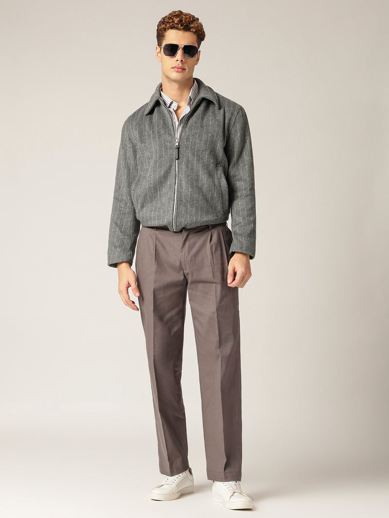Dark Grey: Textured Double Pleated Korean Baggy Fit Trouser