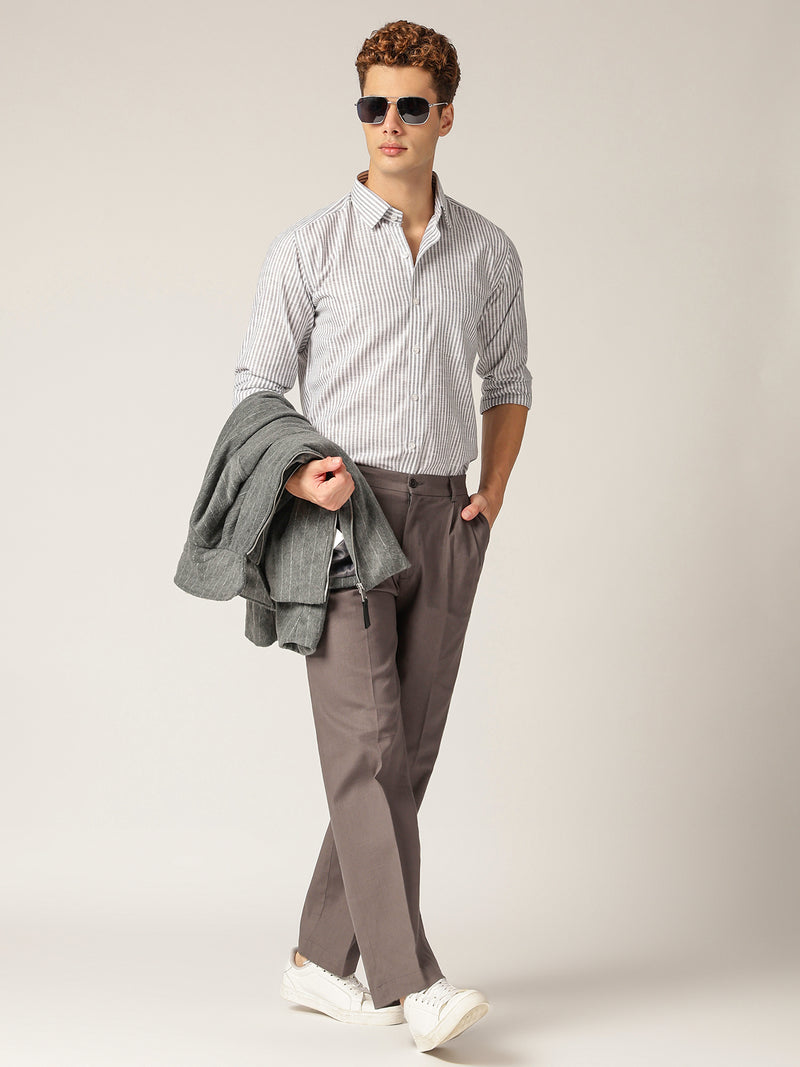 Dark Grey: Textured Double Pleated Korean Baggy Fit Trouser