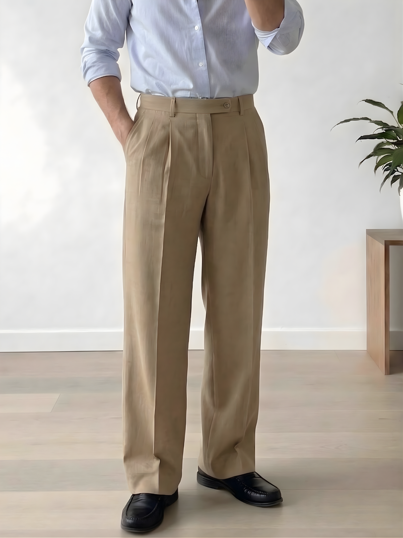 Textured Double Pleated Korean Trouser