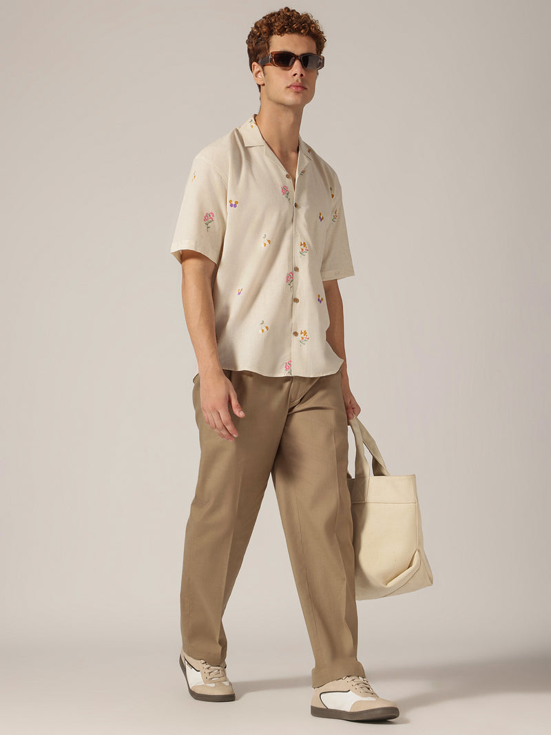 Khaki: Textured Double Pleated Korean Baggy Fit Trouser
