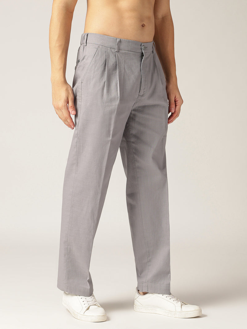 Steel: Textured Double Pleated Korean Baggy Fit Trouser