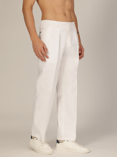 White: Textured Double Pleated Korean Baggy Fit Trouser