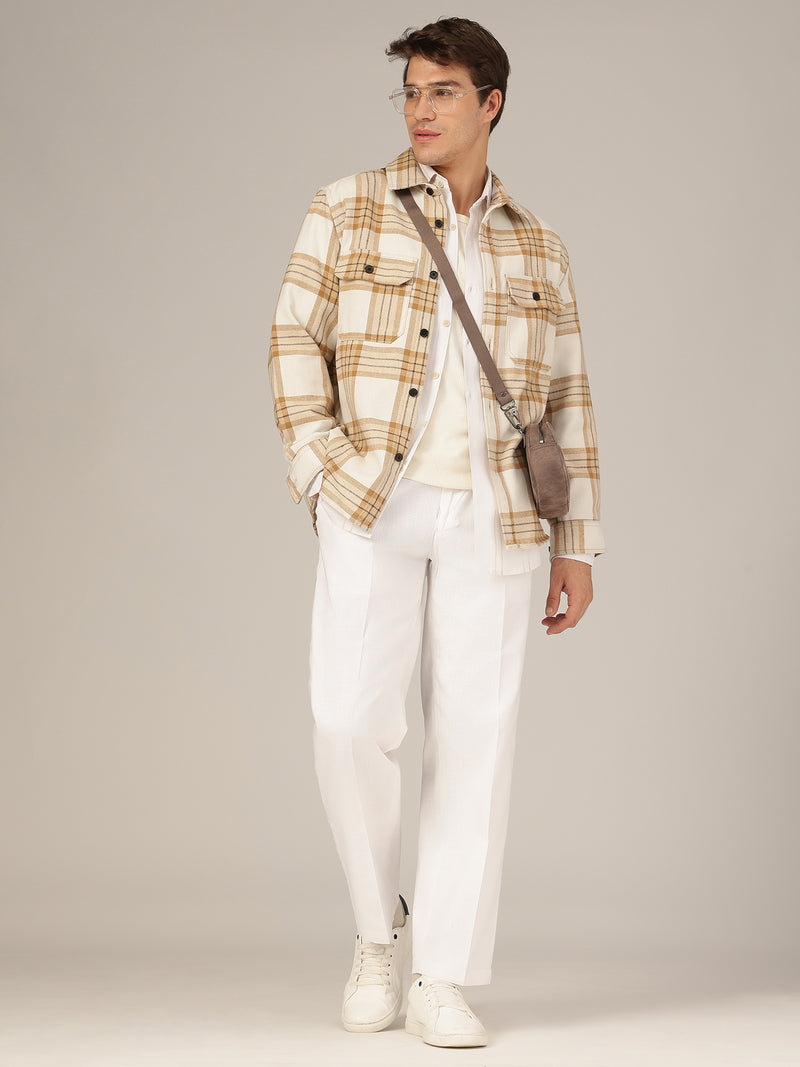 White: Textured Double Pleated Korean Baggy Fit Trouser