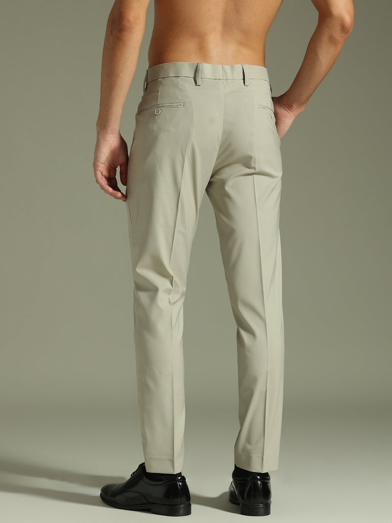 Ash Grey: Pleated Tapered Fit Casual Trouser