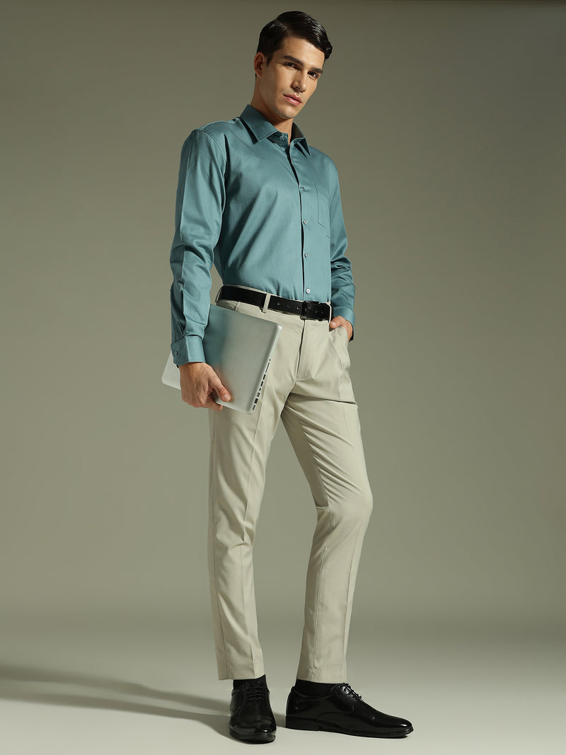 Ash Grey: Pleated Tapered Fit Casual Trouser