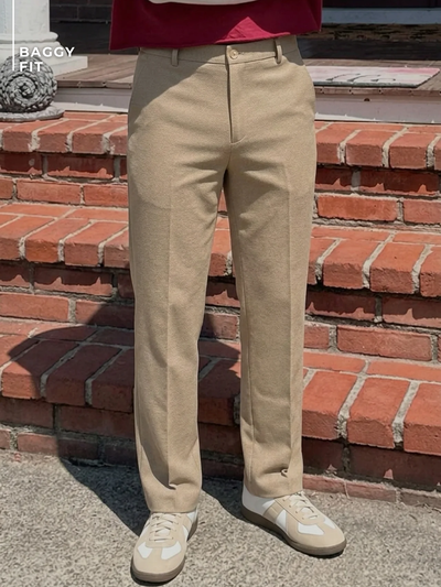 Beige: Korean Baggy Fit Casual Trouser
