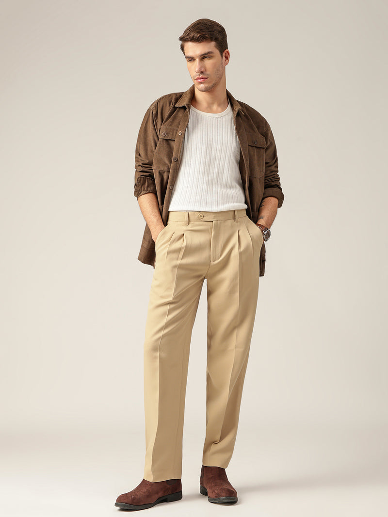 Beige: Korean Baggy Fit Casual Trouser