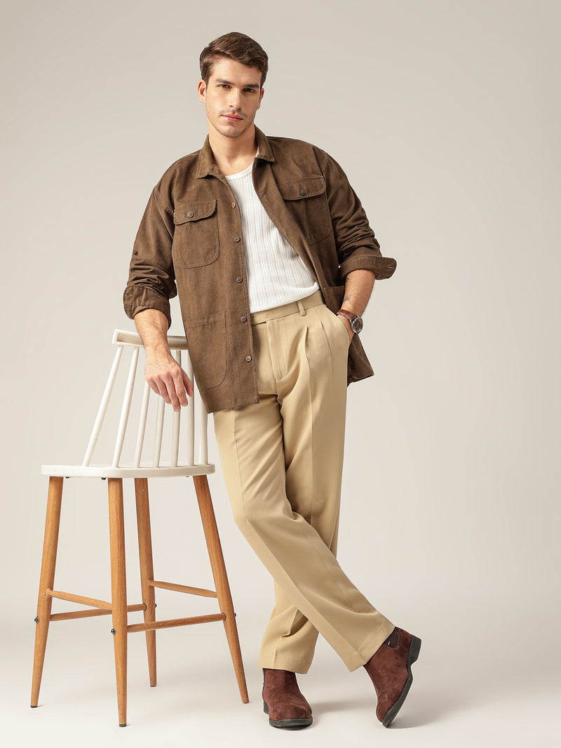 Beige: Korean Baggy Fit Casual Trouser