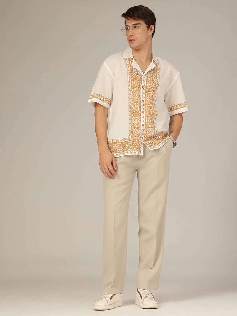 Beige: Korean Baggy Fit Double Pleated Casual Trouser