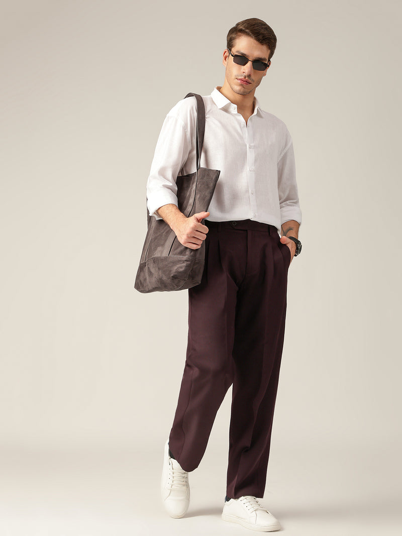 Dark Wine: Korean Baggy Fit Casual Trouser