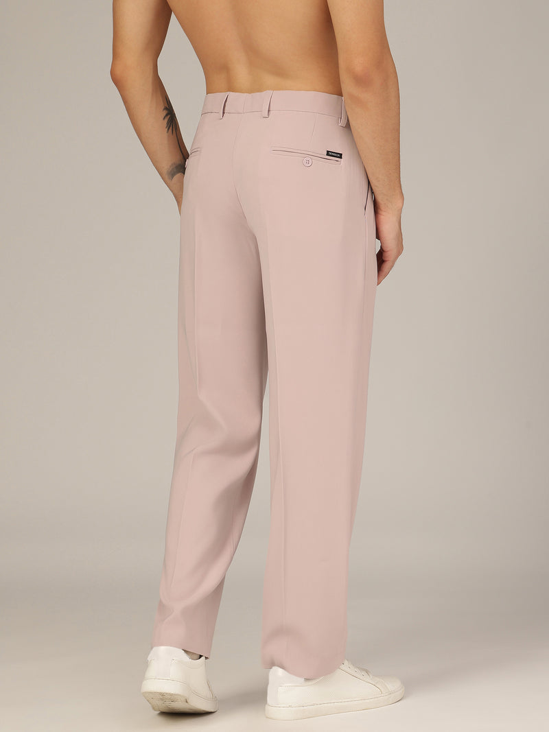 Light Pink: Korean Baggy Fit Double Pleated Casual Trouser
