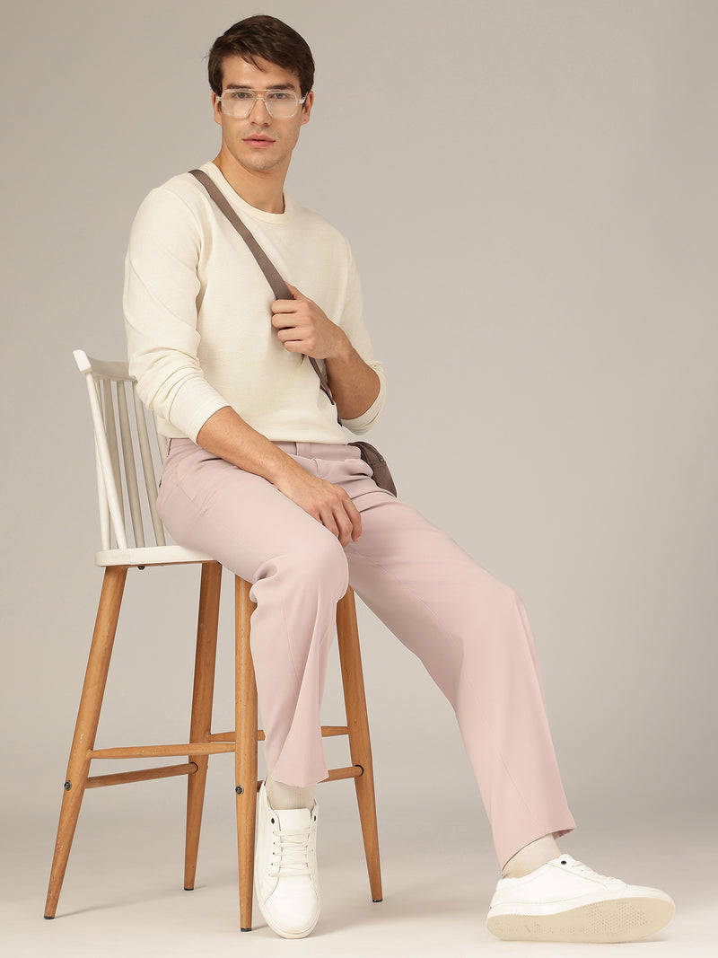 Light Pink: Korean Baggy Fit Double Pleated Casual Trouser