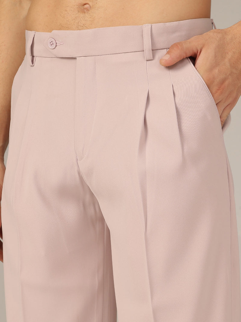 Light Pink: Korean Baggy Fit Double Pleated Casual Trouser