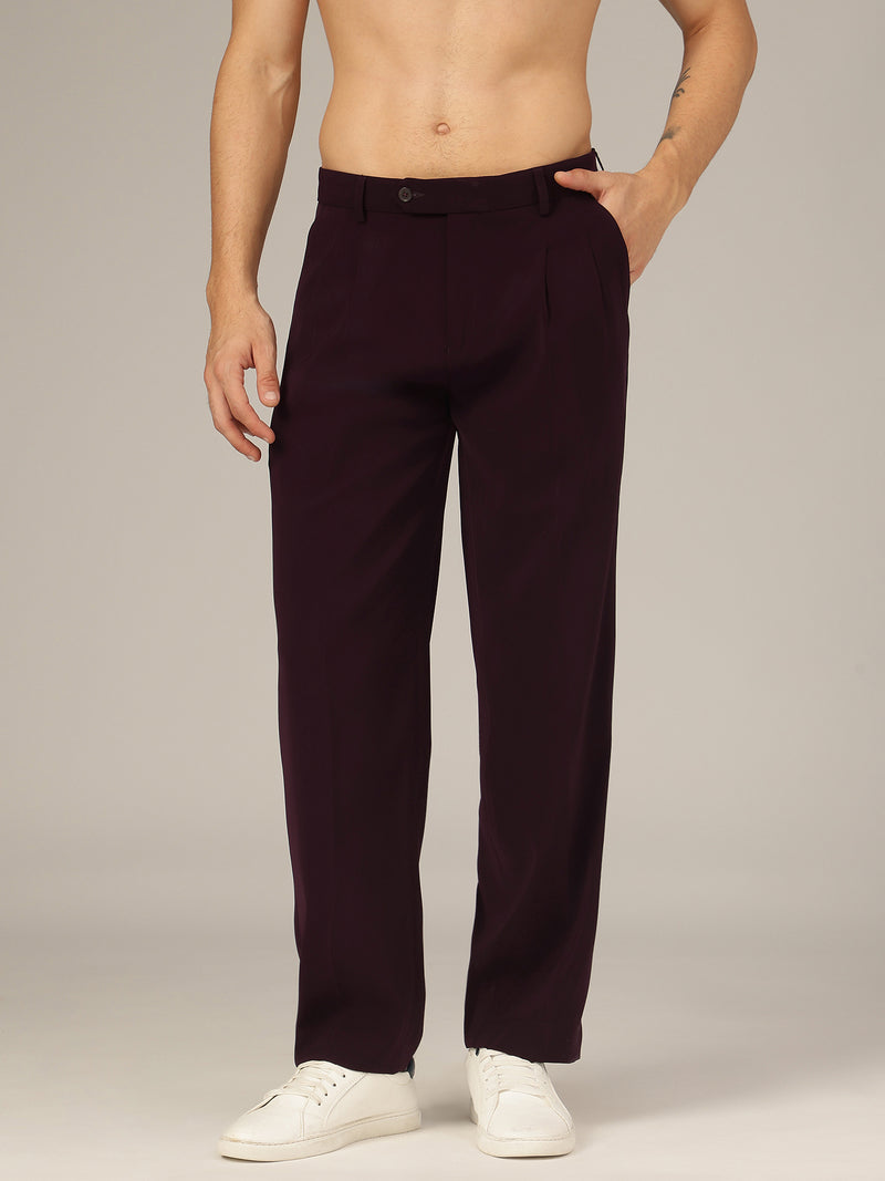 Wine: Korean Baggy Fit Double Pleated Casual Trouser
