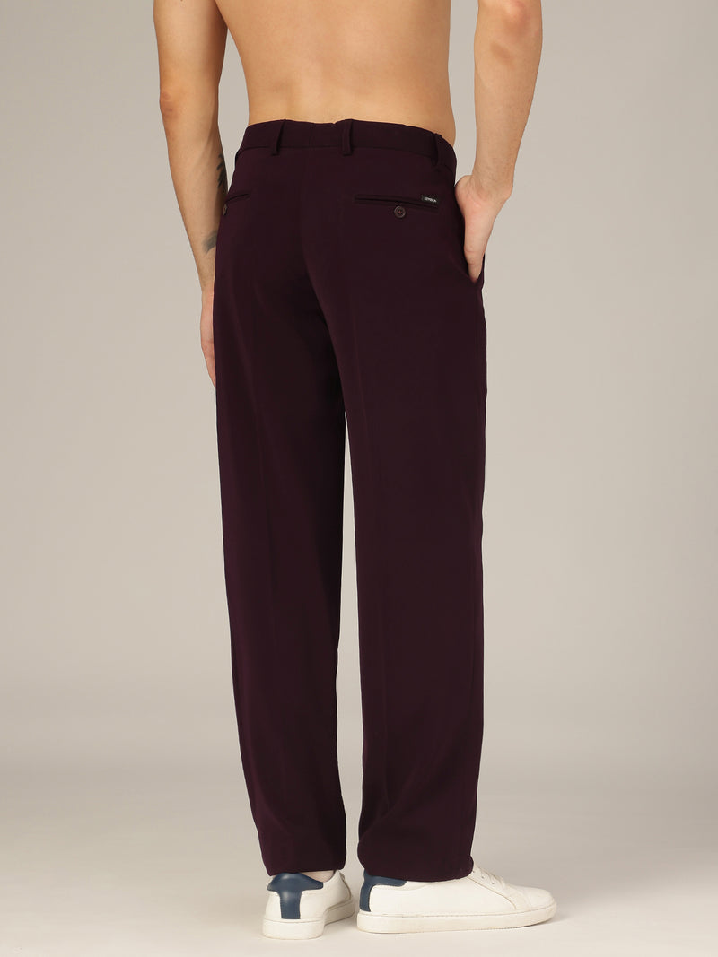Wine: Korean Baggy Fit Double Pleated Casual Trouser