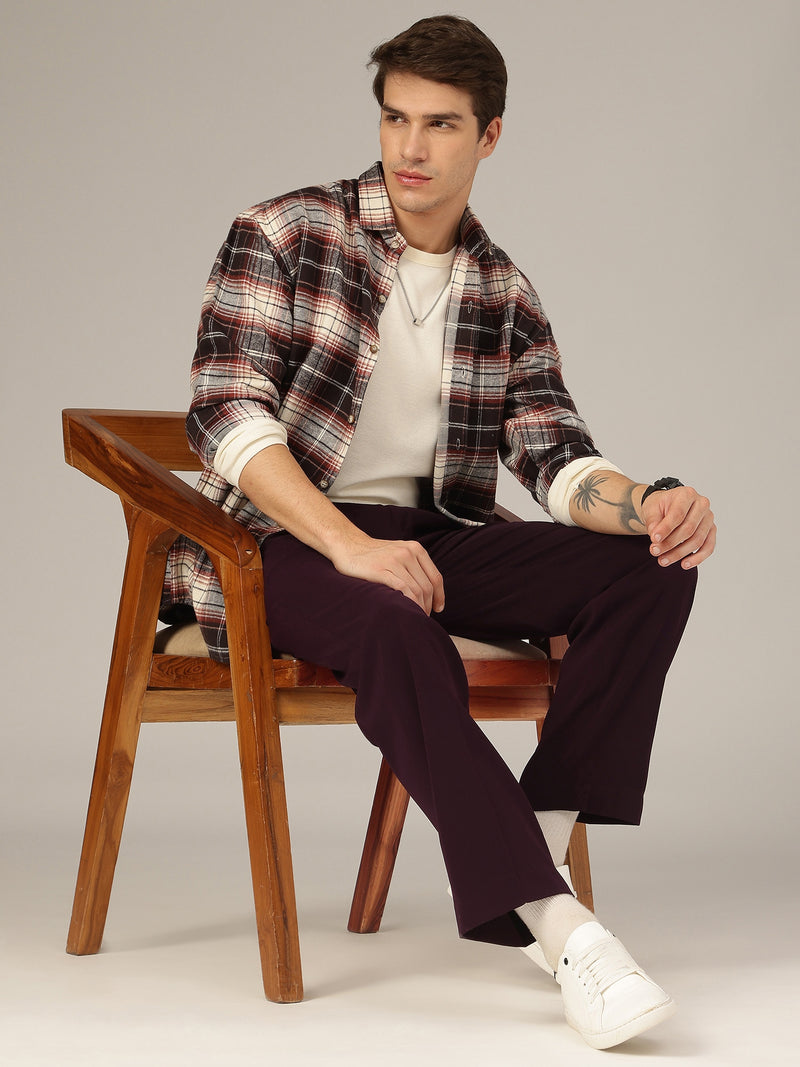 Wine: Korean Baggy Fit Double Pleated Casual Trouser