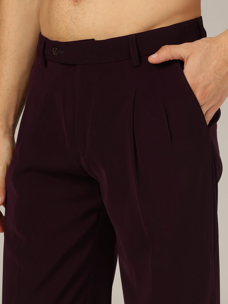 Wine: Korean Baggy Fit Double Pleated Casual Trouser