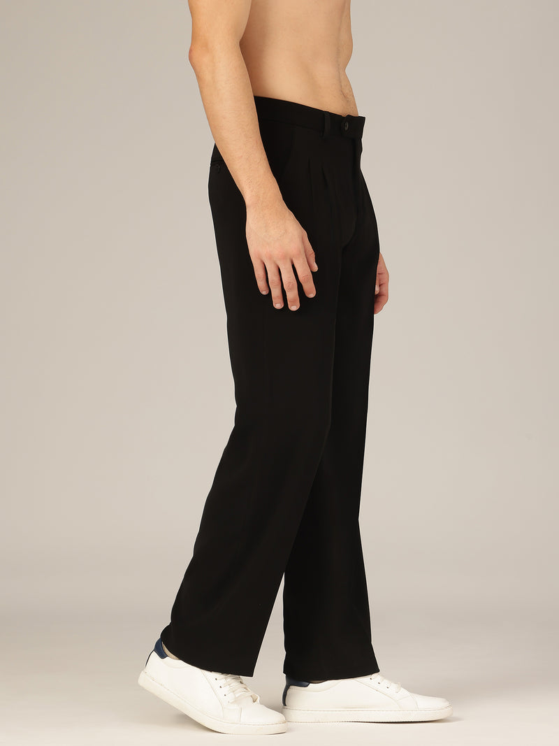 Black: Korean Baggy Fit Double Pleated Casual Trouser