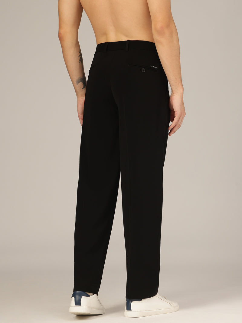 Black: Korean Baggy Fit Double Pleated Casual Trouser
