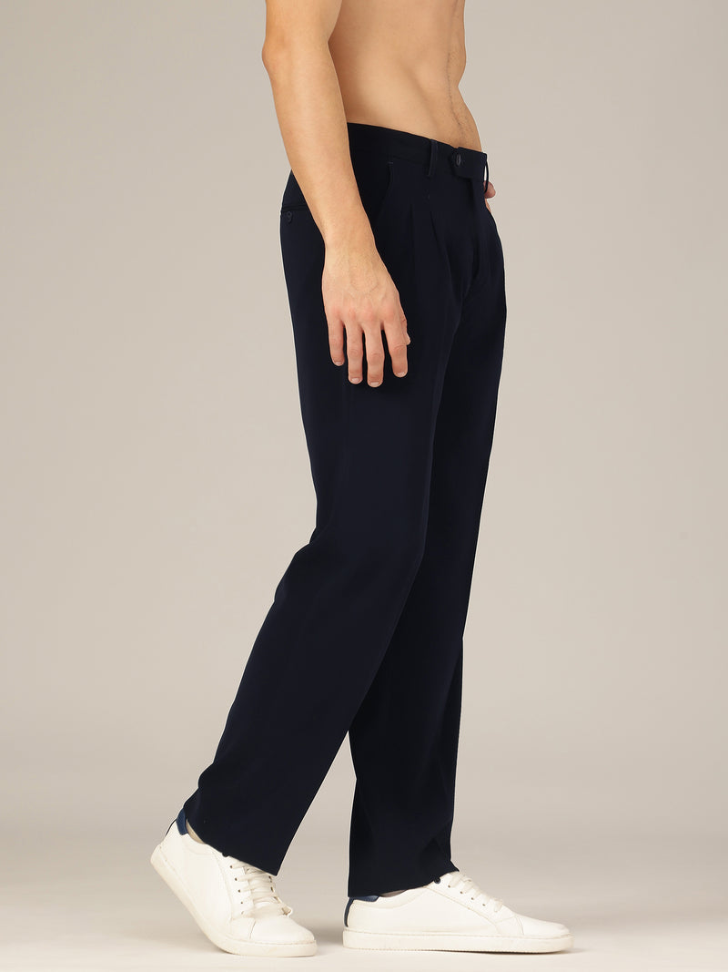 Dark Blue: Korean Baggy Fit Double Pleated Casual Trouser