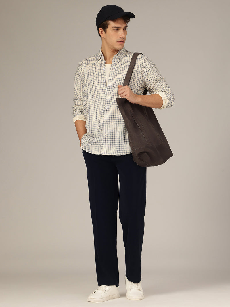 Dark Blue: Korean Baggy Fit Double Pleated Casual Trouser