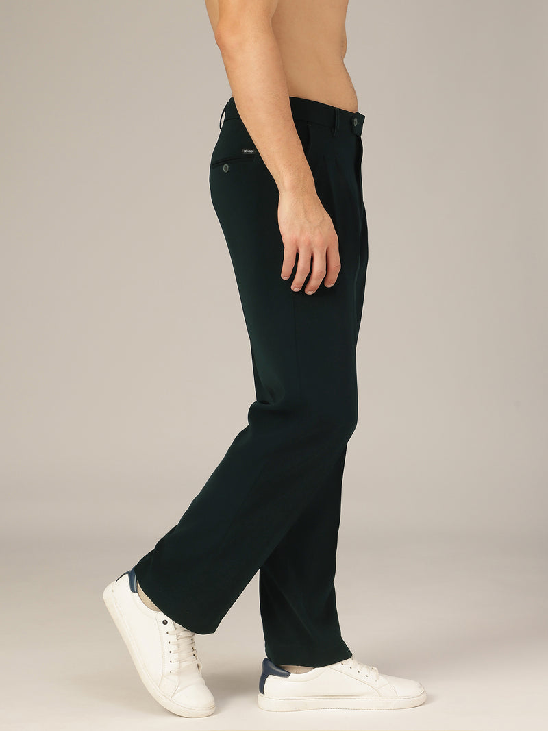 Bottle Green: Korean Baggy Fit Double Pleated Casual Trouser