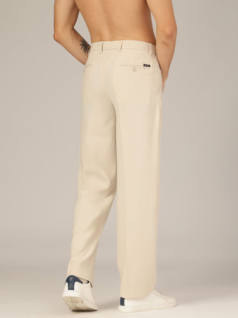 Beige: Korean Baggy Fit Double Pleated Casual Trouser