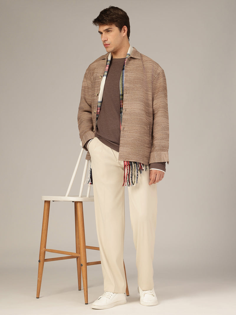 Beige: Korean Baggy Fit Double Pleated Casual Trouser