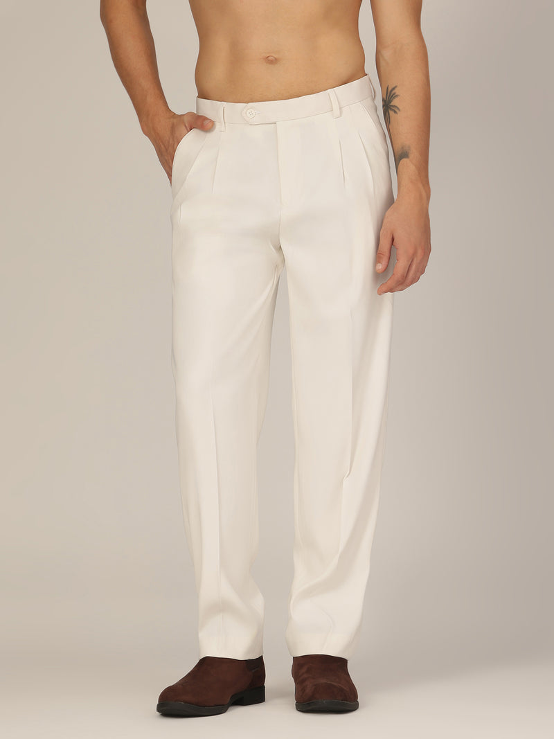 Cream: Korean Baggy Fit Double Pleated Casual Trouser