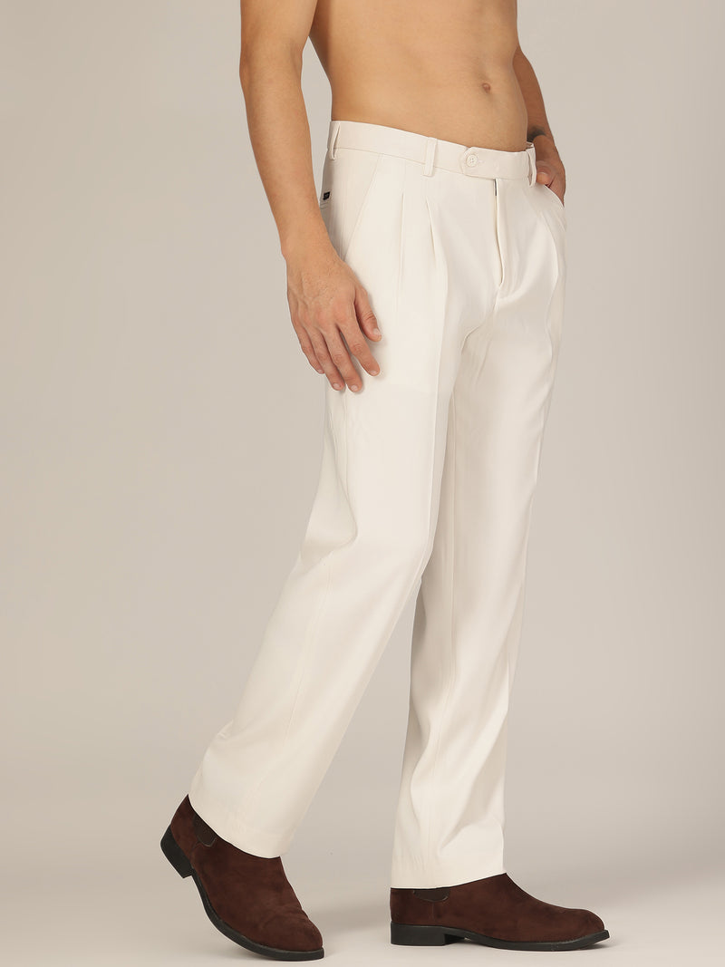 Cream: Korean Baggy Fit Double Pleated Casual Trouser