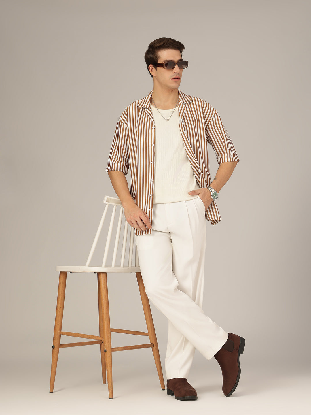 Cream Korean trouser front view by Dennison