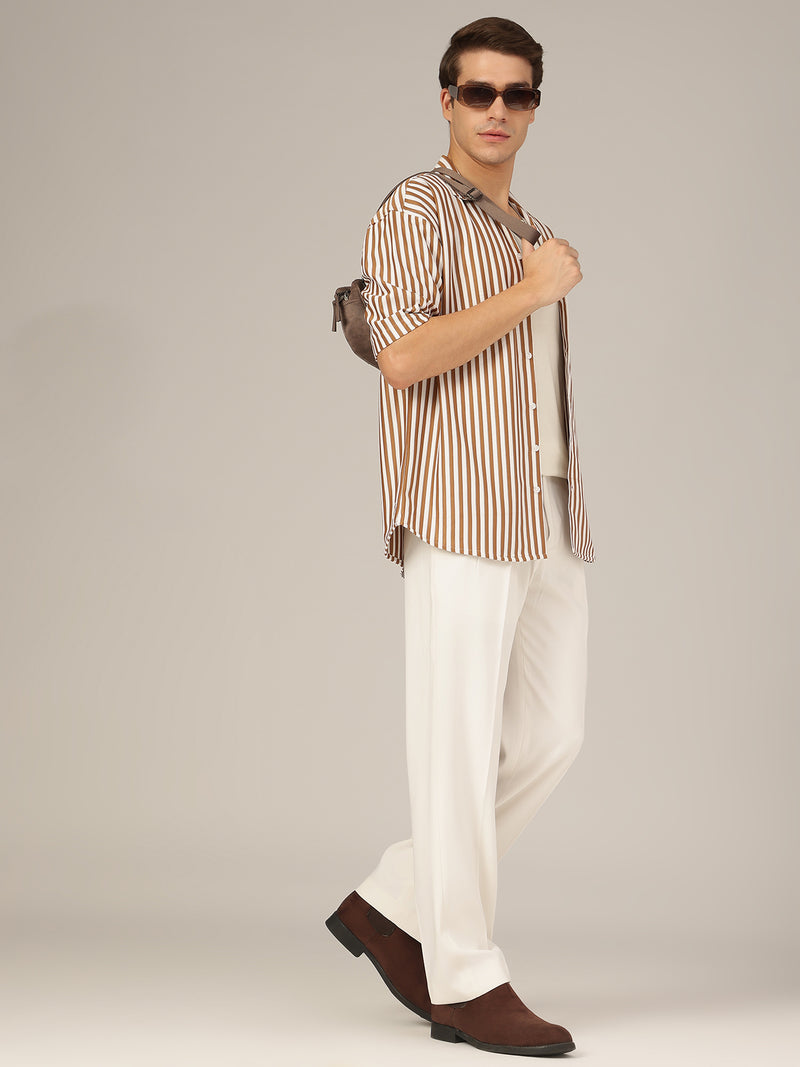 Cream: Korean Baggy Fit Double Pleated Casual Trouser
