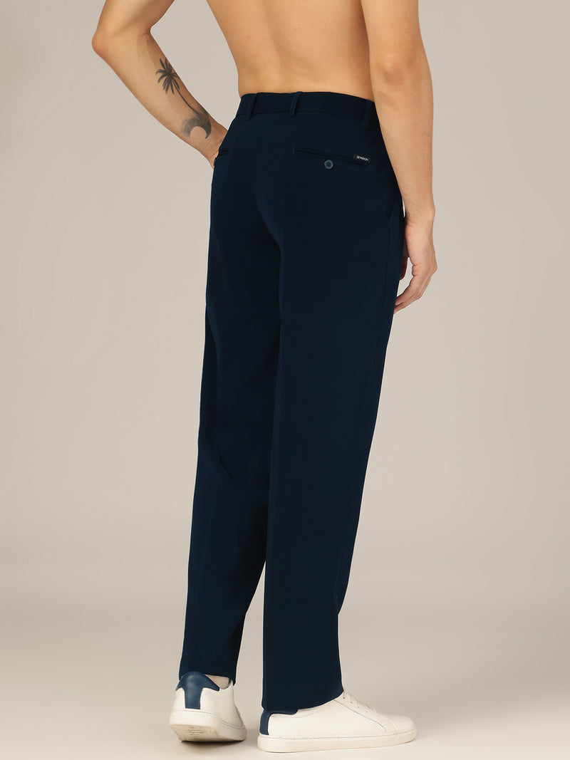 Teal Blue: Korean Baggy Fit Double Pleated Casual Trouser