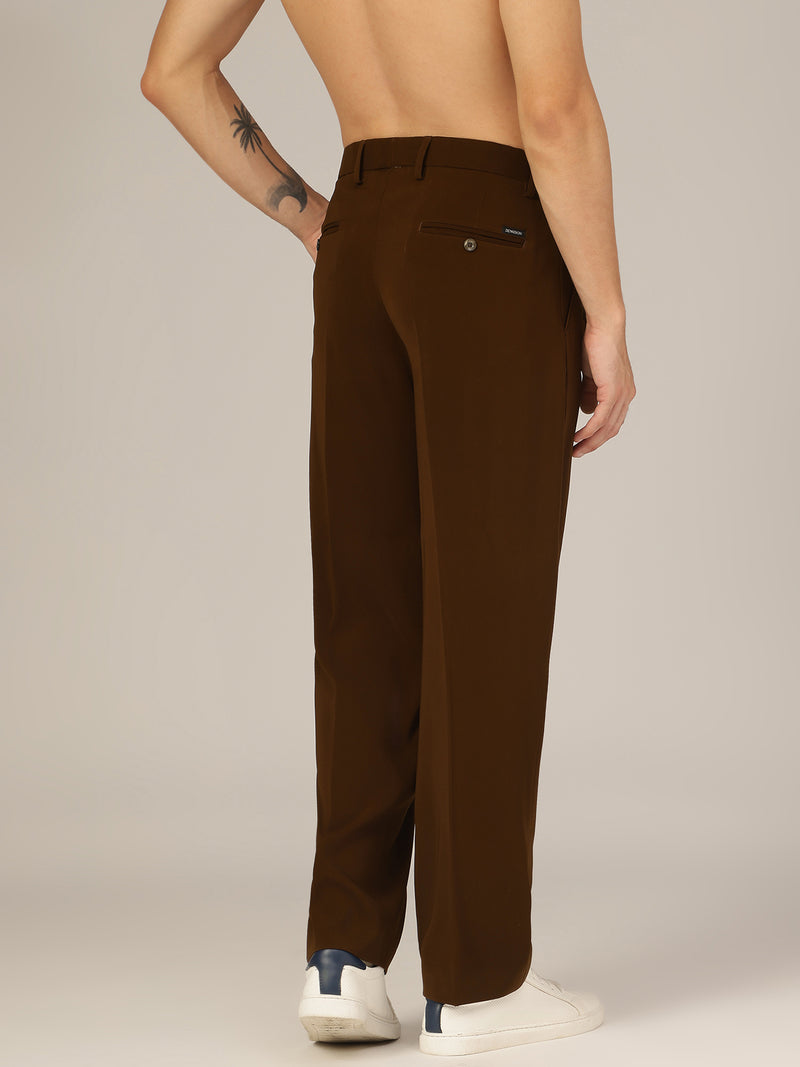 Dark Camel: Korean Baggy Fit Double Pleated Casual Trouser