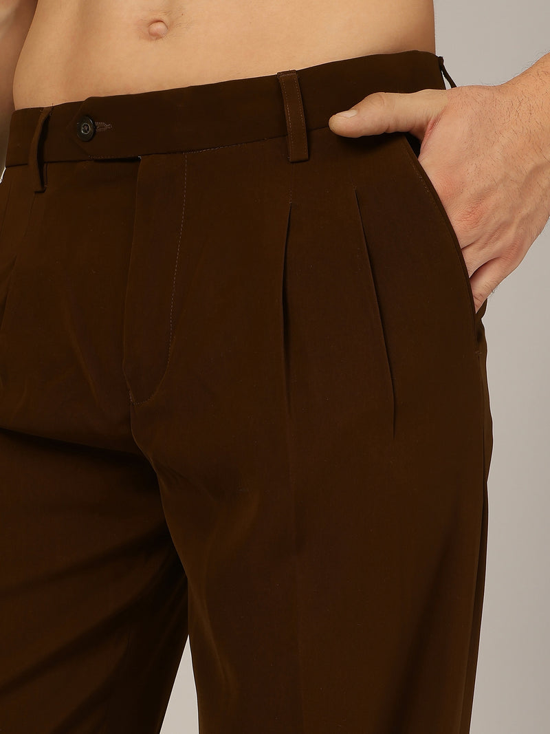 Dark Camel: Korean Baggy Fit Double Pleated Casual Trouser