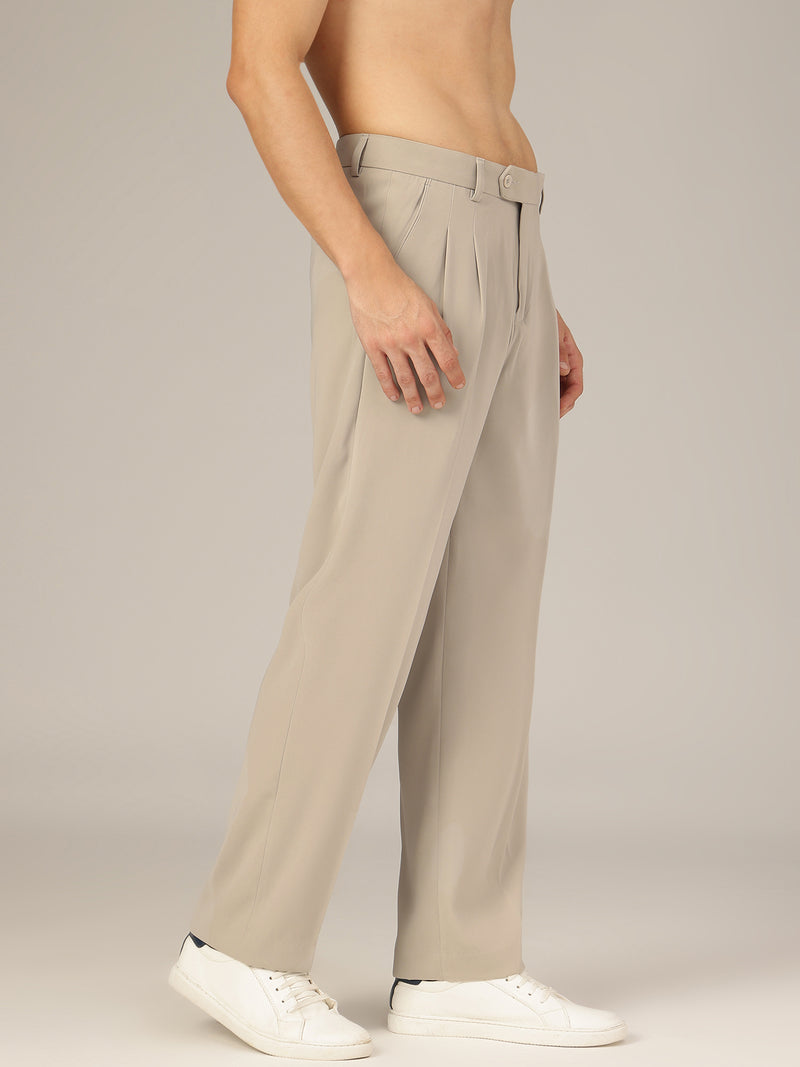 Grey: Korean Baggy Fit Double Pleated Casual Trouser