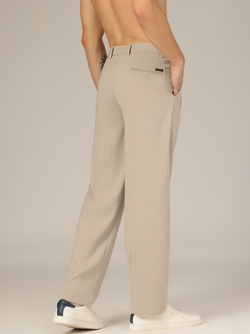 Grey: Korean Baggy Fit Double Pleated Casual Trouser