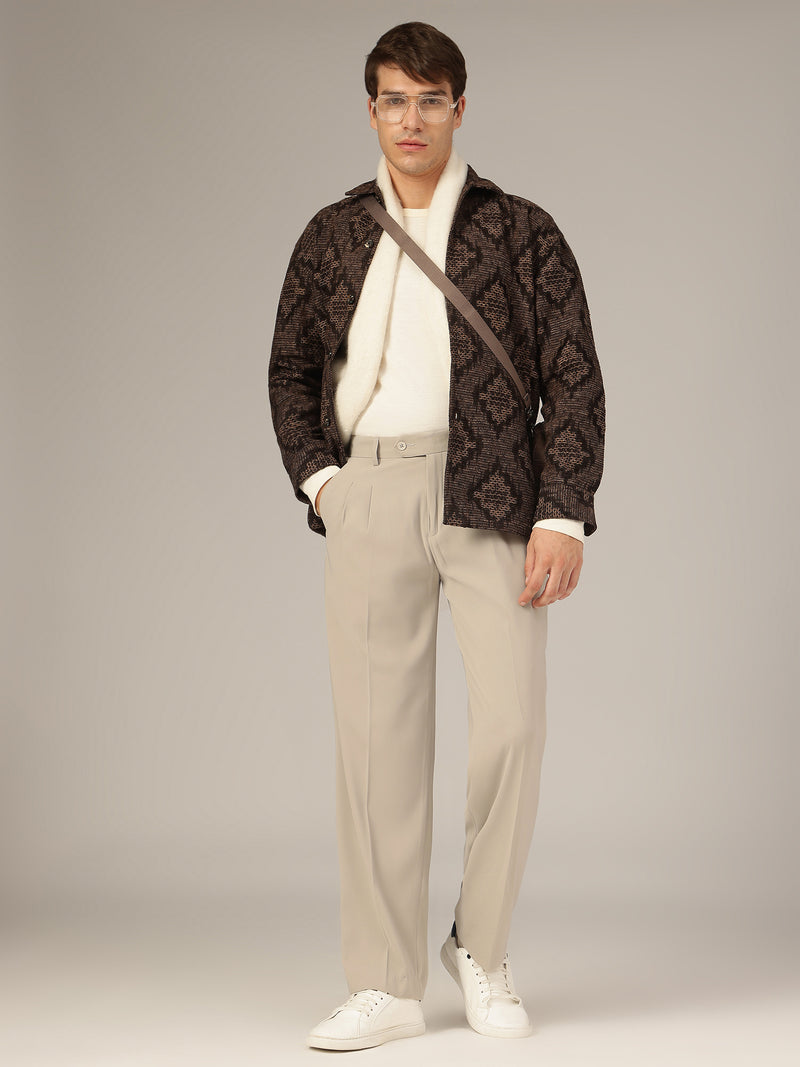 Grey: Korean Baggy Fit Double Pleated Casual Trouser