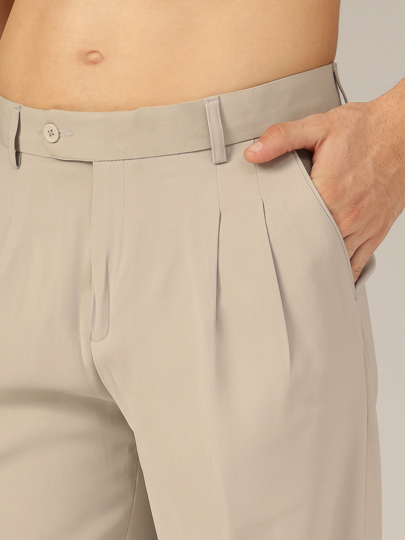 Grey: Korean Baggy Fit Double Pleated Casual Trouser
