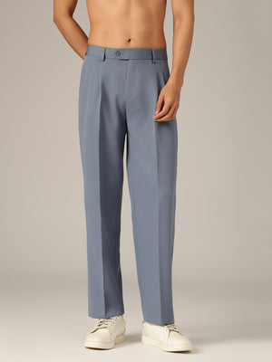 Blue: Korean Baggy Fit Double Pleated Casual Trouser