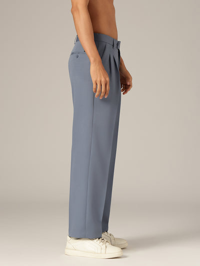 Blue: Korean Baggy Fit Double Pleated Casual Trouser