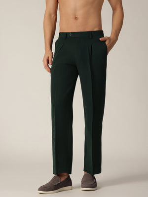 Dark Green: Korean Baggy Fit inverted Pleated Casual Trouser