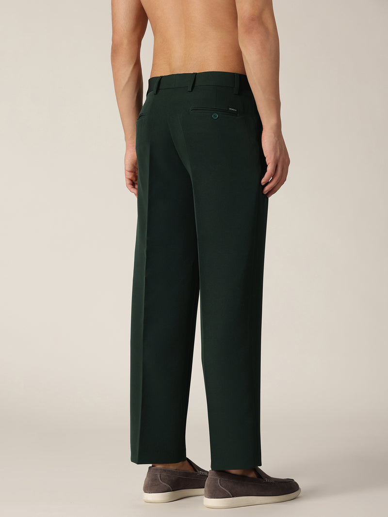 Dark Green: Korean Baggy Fit inverted Pleated Casual Trouser