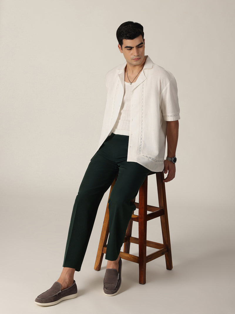 Dark Green: Korean Baggy Fit inverted Pleated Casual Trouser