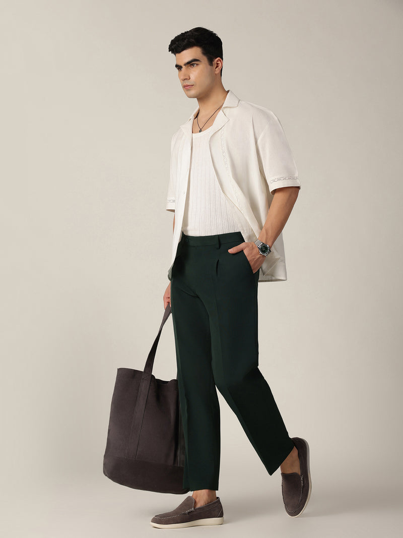 Dark Green: Korean Baggy Fit inverted Pleated Casual Trouser