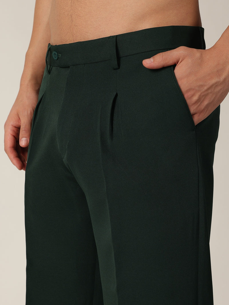 Dark Green: Korean Baggy Fit inverted Pleated Casual Trouser