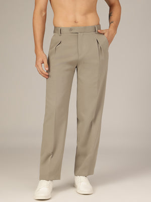 Grey: Korean Baggy Fit inverted Pleated Casual Trouser