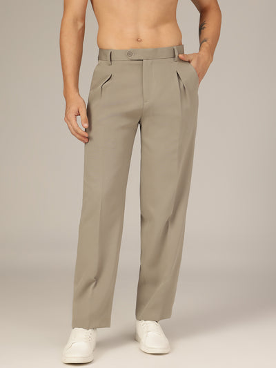 Grey: Korean Baggy Fit inverted Pleated Casual Trouser