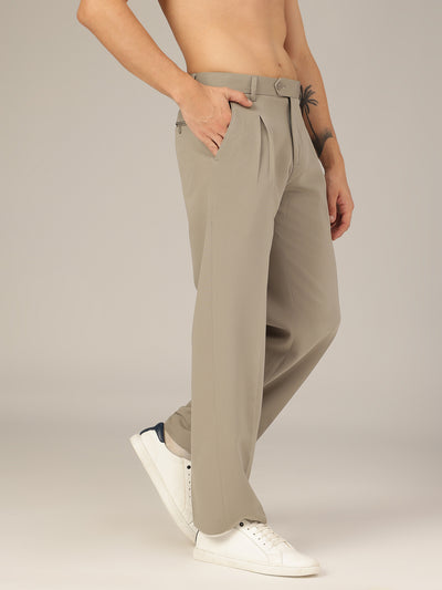 Grey: Korean Baggy Fit inverted Pleated Casual Trouser