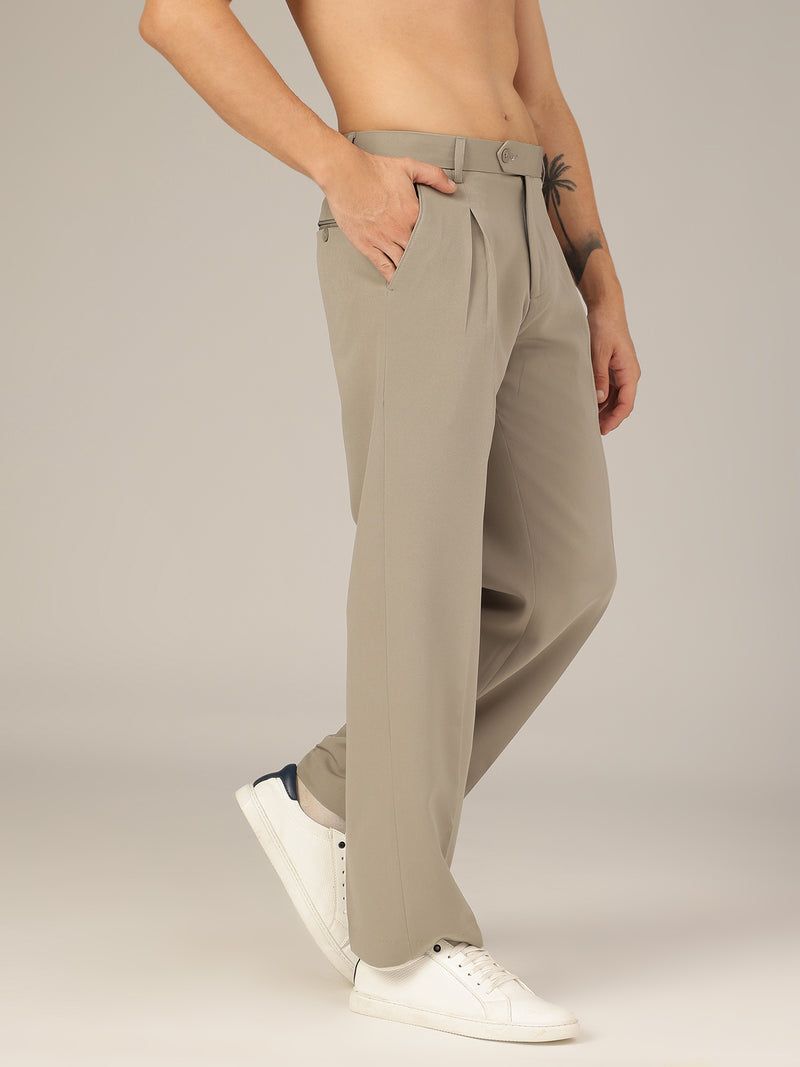 Grey: Korean Baggy Fit inverted Pleated Casual Trouser